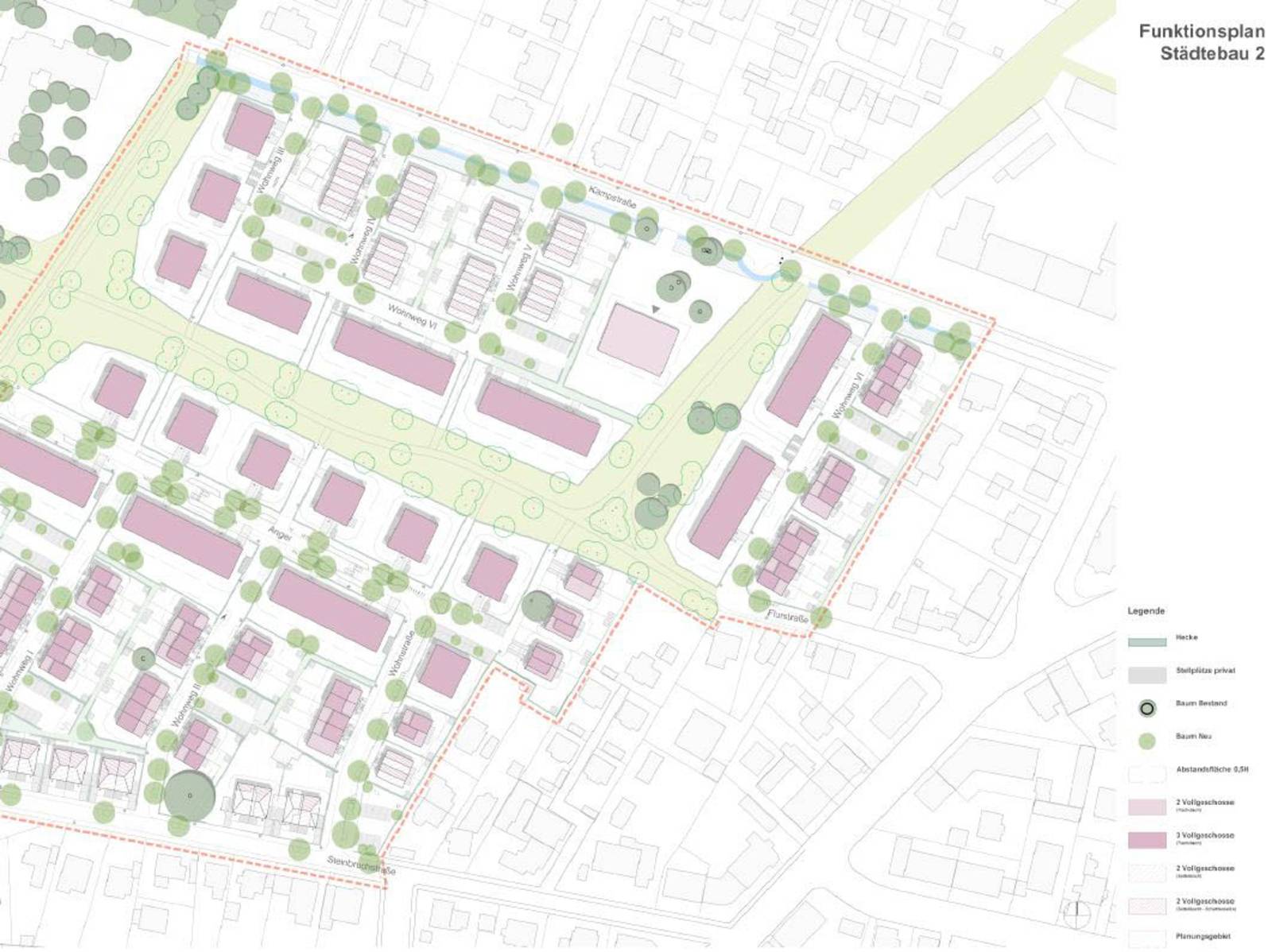 Skizze eines Baugebietes.